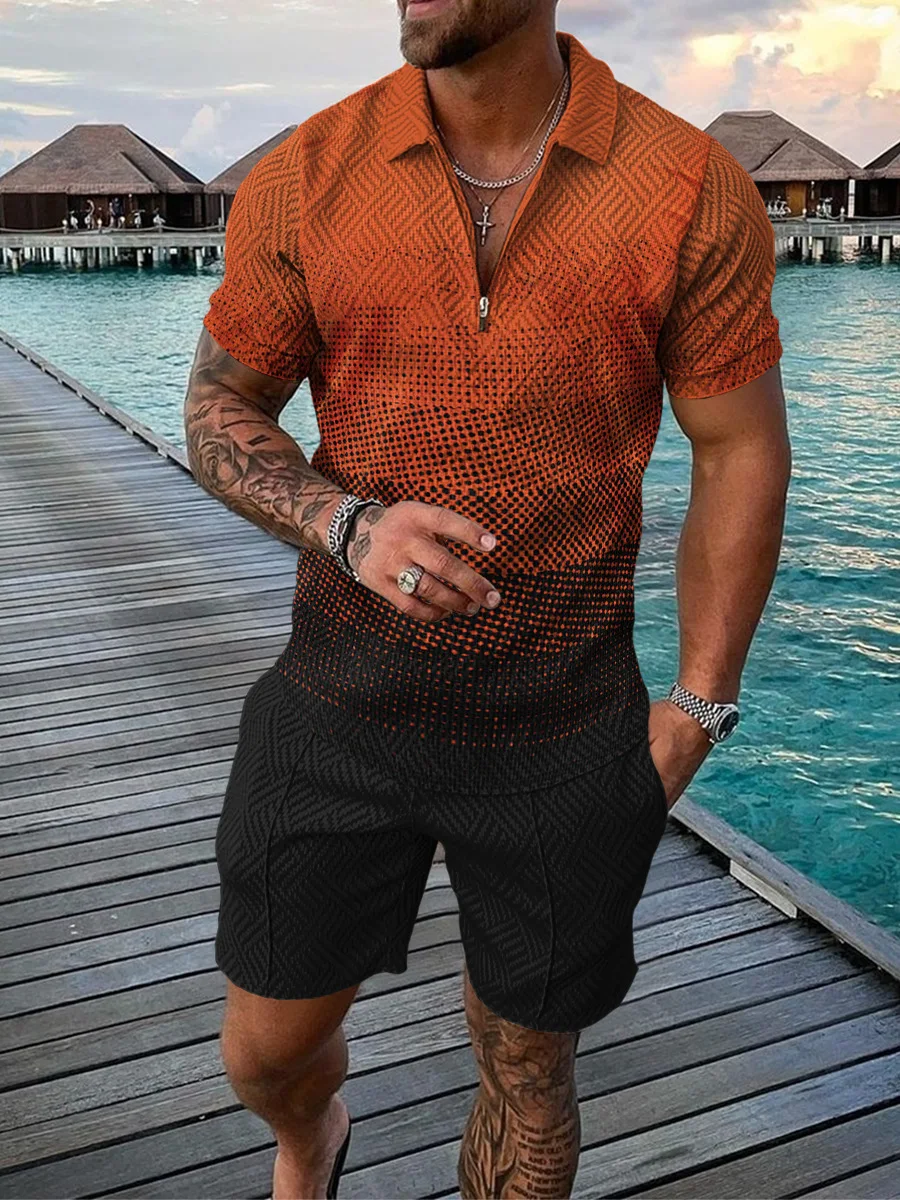 M9041 Groothandel Zomer Mannen Sport Trainingspakken 2 Stuks T-shirts Shorts Sets Mans Casual Mode Korte Sleeve337_voghion.com
