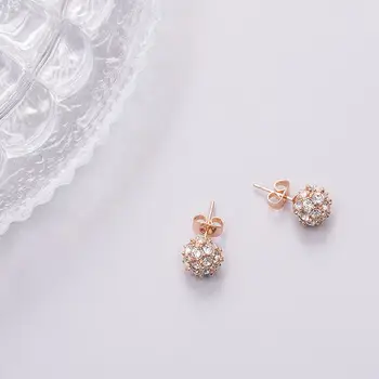 YE10098 Italina Classic Rose Gold Plated Rhinestone 925 Sterling Silver Brass Ball Stud Earring for Ladies Jewelry Wholesale