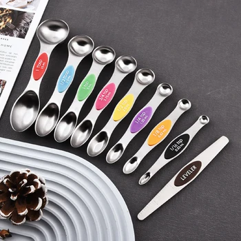 Factory Wholesales magnetic double head measuring spoon set with leveler