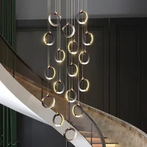 JACKSUN Luxury High Ceiling LED Large Chandelier Hotel Chandelier Staircase Chandelier Hanging Lighting Villa Stair Chandelier