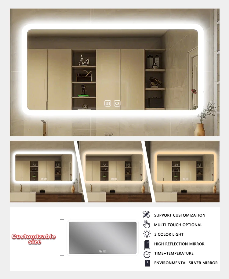 product hotsale led bathroom mirror explosion proof mirror led backlit smart supplier touch mirror with led light-4