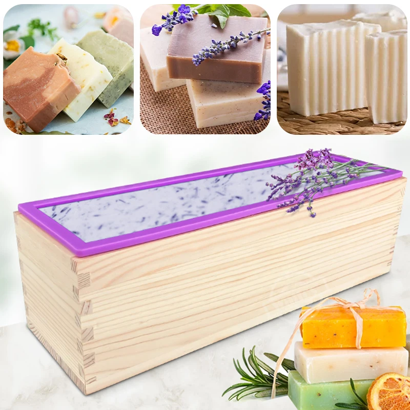 1200ml Rectangular Silicone Soap Mold With Wooden Box and Soap Cutter