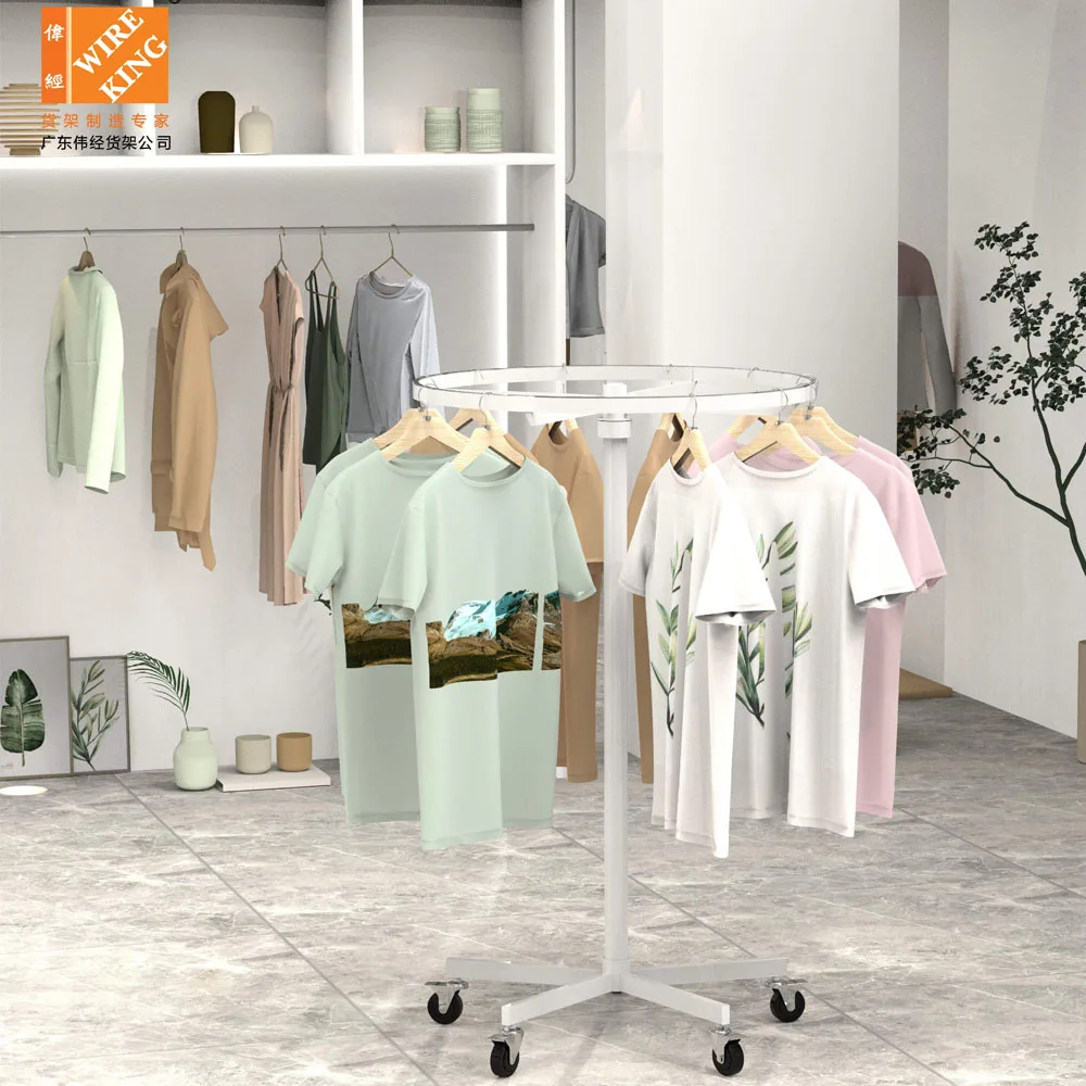 Clothes Display Rack For Shop Rotating Clothing Rack With Wheels Tshirt Skirt Clothes Display
