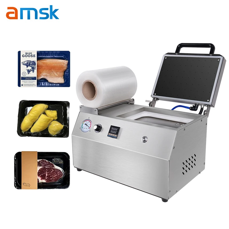 AM-260VS for 2 Trays Meat Fruit Steak Beef Sealer Manual Easy Operation Food Packer Freshlocker Packaging Vacuum Skin Machine
