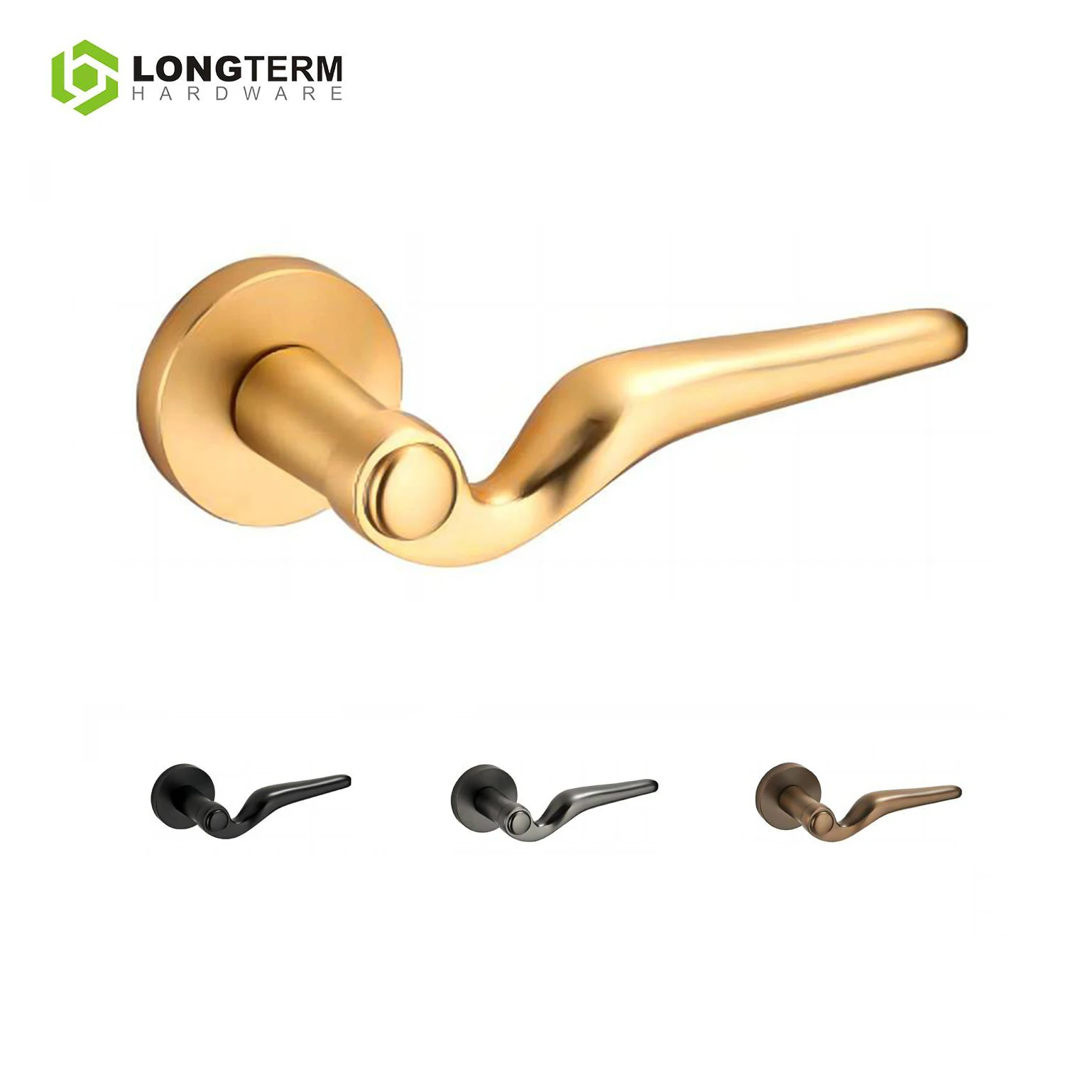 Round Rosette Door Handle Brass Grey Brown Modern Door Privacy Lock Levers Zinc Alloy Interior Door Handle Set