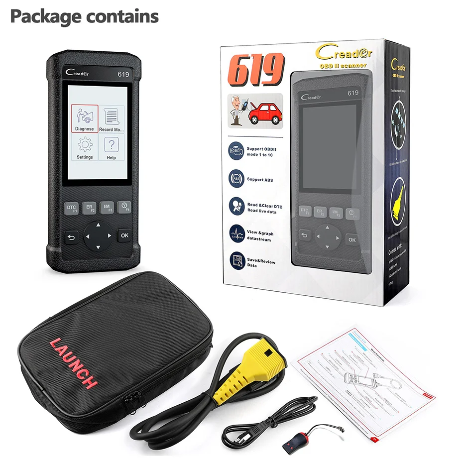 Launch Creader 619 CR619 Code Reader Full OBD2/EOBD Functions Support Data Record and Replay Diagnostic Scanner