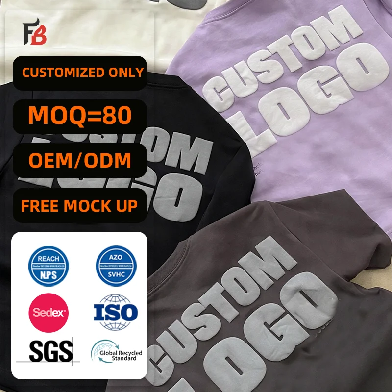 Wholesale China Custom Street Wear Plane 220 230 240 Gsm Cotton Puff Print t Shirt for Men