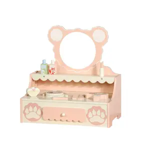 2026 New Arrival Baby Wooden Role Play Princess Pink Make up Table Educational Educational Pretend Cosmetics Kit Toys for Girls