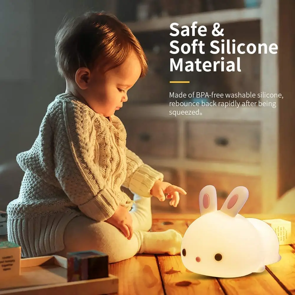 Cute LED Bunny Night Light Portable Animal Touch Light