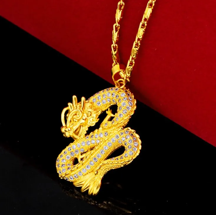 GOLDCHIC JEWELRY Gold Plated Dragon/Buddha Totem Pendant Necklace for Men,  Womens Chinese Religion Lucky Jade Amulet Protection Fengshui Jewelry