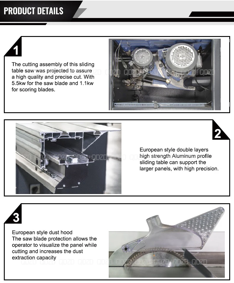 Qingdao ZDV8D Model Horizontal Table Saw for Woodworking Sliding Design Hot Sale Circular Saw with Motor Blade Wood Cutting Tool