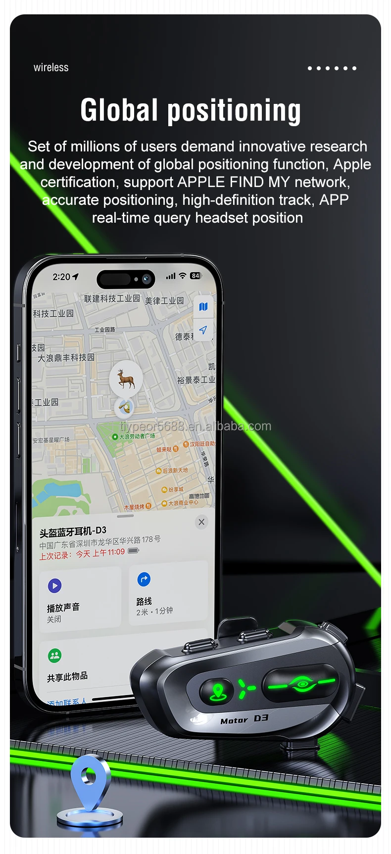product tiypeor motorcycle helmet headset d3 with global positioning system and ai voice assistant for motorbike rider-4