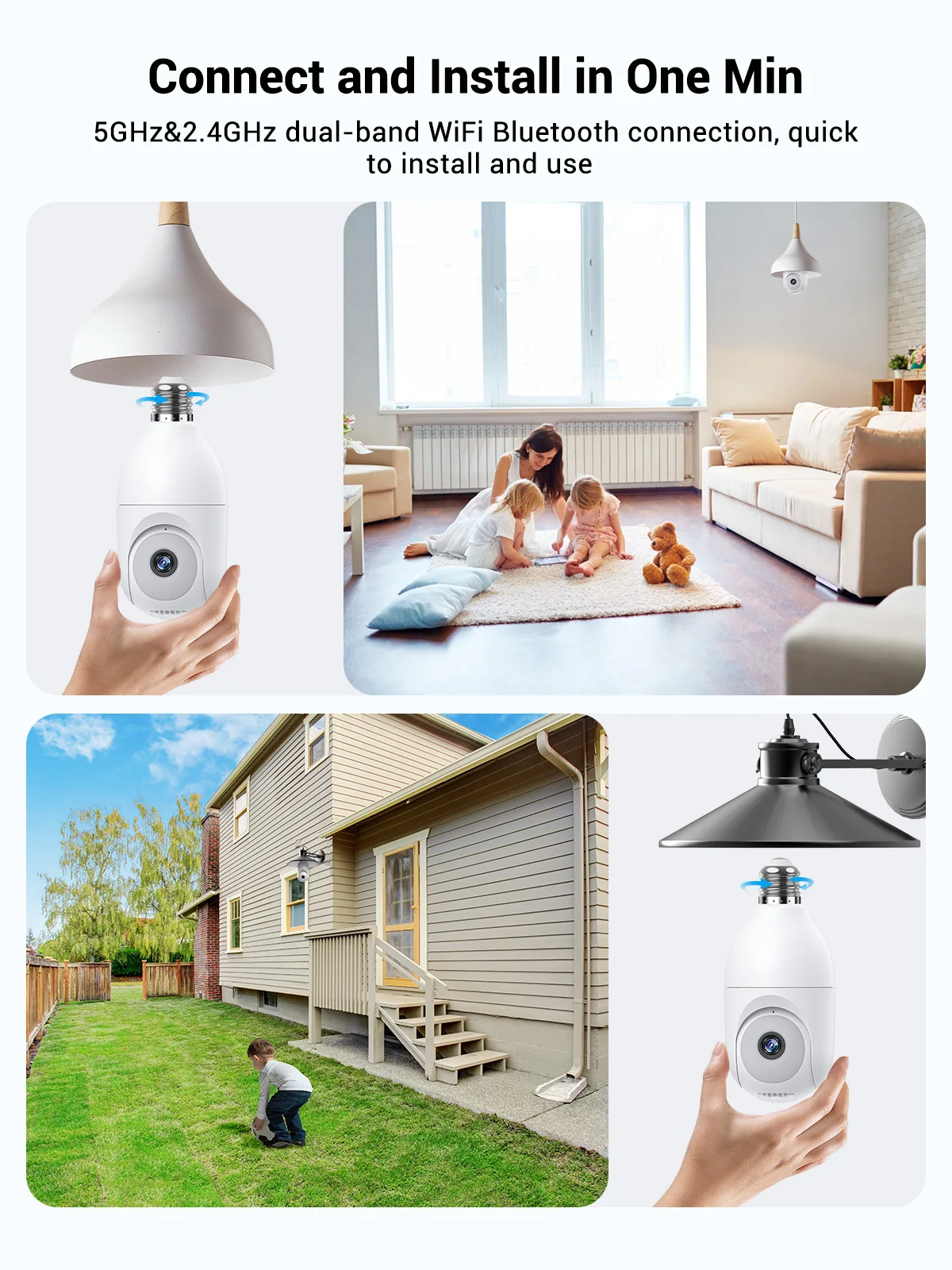 Techage Tuya 1080P 2MP Wifi Ip CCTV Camera Bulb Indoor/Outdoor Mini Light Bulb Two-Way Audio PTZ Memory Card Storage Options