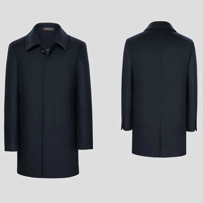 Fashion Best Design 55% Wool 45% Polyester Blend Knit Men's Formal Square Collar Winter Coats Black Warm Woolen Business Coat