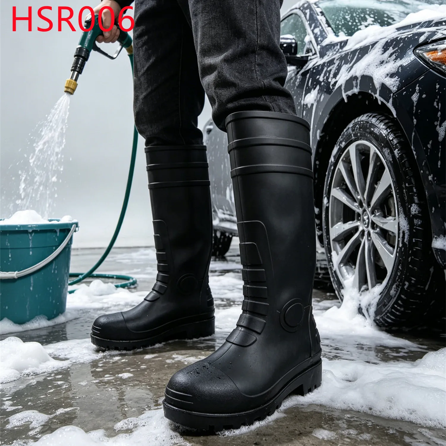 YYR,All-Weather Ready Steel Toe Insert High-cut Safety Gumboots for Sale Farm Operation Integral Molding PVC Rubber Boots HSR006