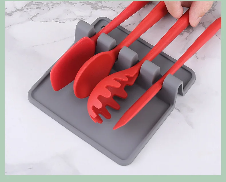 Household Silicone Kitchen Utensil Rack Spoon Holder Storage Pad for Spatula & Soup Spoon Pot Clips & Spoon Rests details