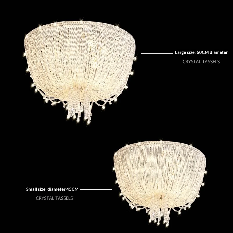 Leicht luxuriöse Kristall-Deckenlampe mit Quasten, LED mit 3-Farbwechsel, Legierung aus Kristall, für die Montage an der Decke, geeignet für Wohnzimmer und Flur