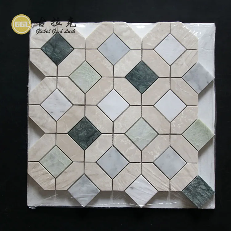 New Beige Marble Nature Stone with Green Marble Octagon Mosaic Tile for Decor supplier