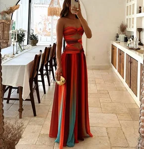 Spring and Summer 2025 Sexy Backless Tube Top Slim Fit Dress New Hot Sale Hollow Strapless Long Dress