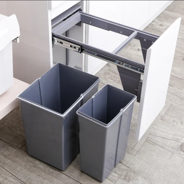 TOPCENT 20L Plastic Recycle Dustbin Kitchen Cabinet Built in Waste Bin Trash Can Pull Out Sliding Storage Baskets