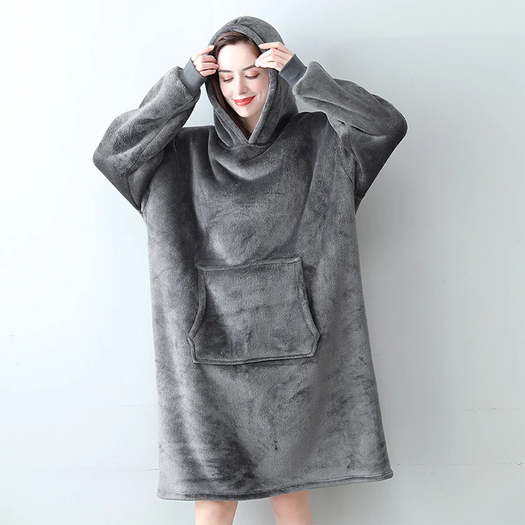 Amazon Supplier Women Hoodie Robe TV Blanket Plus Size Custom Long Men Sleepwear Bath Robe Nightgown