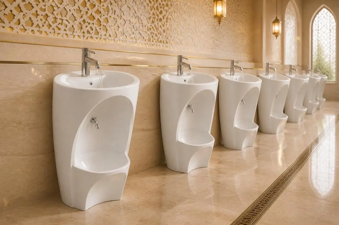 info-1-1 Renovated mosque wudu area with modern floor-standing wudu basins