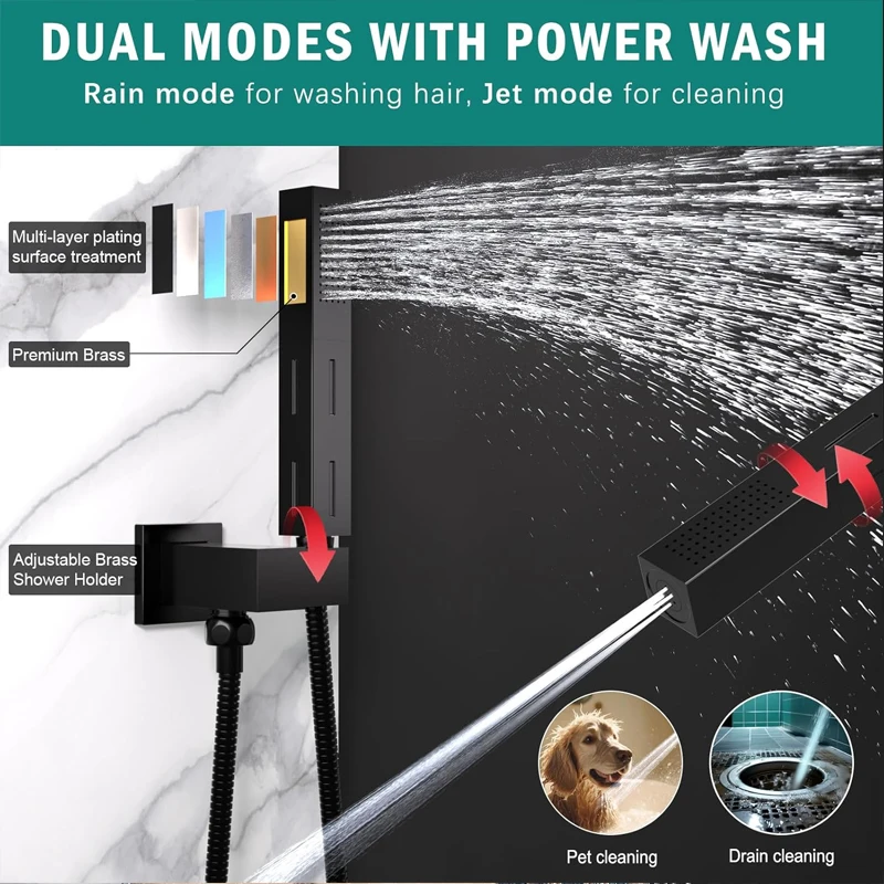 Smart Led Digital Temperature Display Bathroom Shower System Set Wall ...