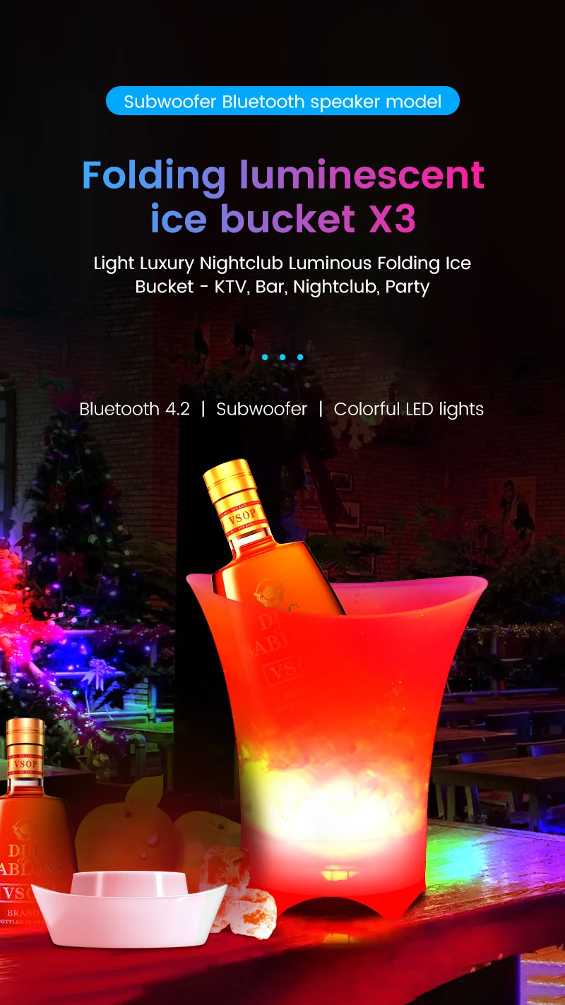 LED ice bucket Foldable Illuminated Ice Bucket with speaker Wireless Player Ice Stereo Speaker for Bar X3
