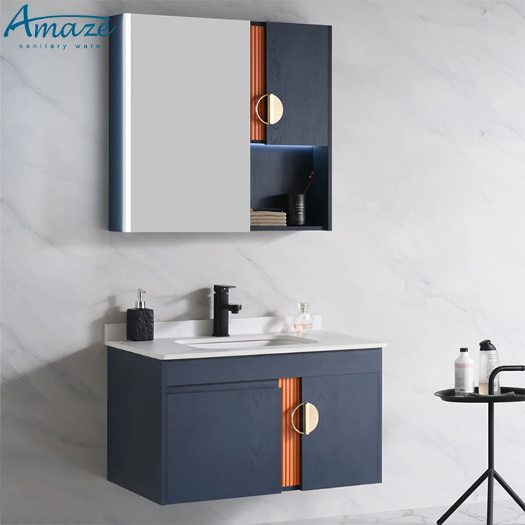 Luxury popular bathroom led mirror waterproof new design plywood bathroom vanity cabinet sink supplier