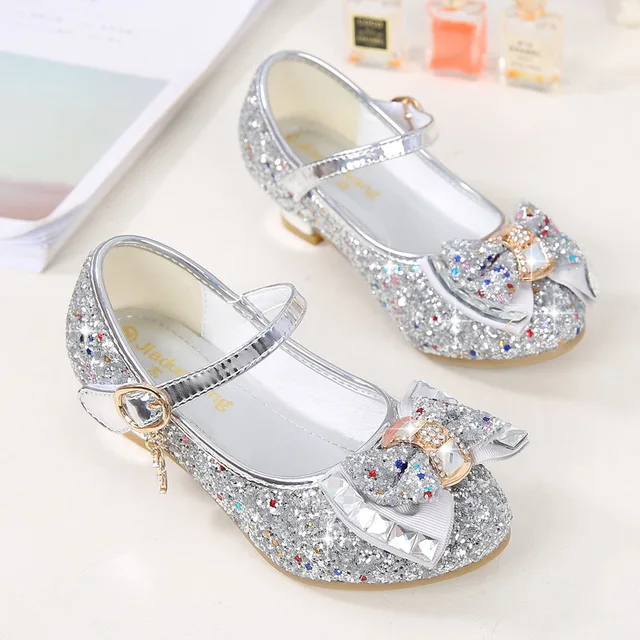 Hot selling sequins girl princess party shoes dress high heels girl crystal shoes