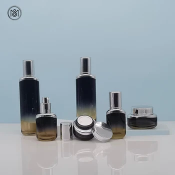 30g 50g 30ml 40ml 100ml 120ml cosmetic packaging set aluminum shoulder oval black clear glass essential oil pump Bottle and jars