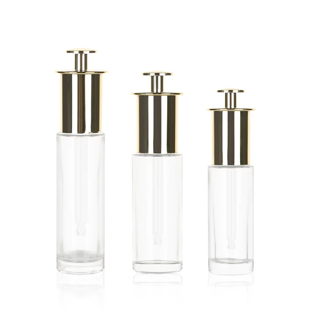 50ml 2oz round glass dropper bottle with pump cap for cosmetic oil/cosmetics container/skincare packaging bottle
