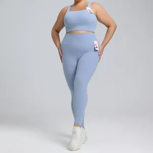 2-Piece Spandex/Nylon Sweat-Wicking Quick Dry Four-Way Stretch Breathable Plus Size High Waist V-Neck  Yoga Set