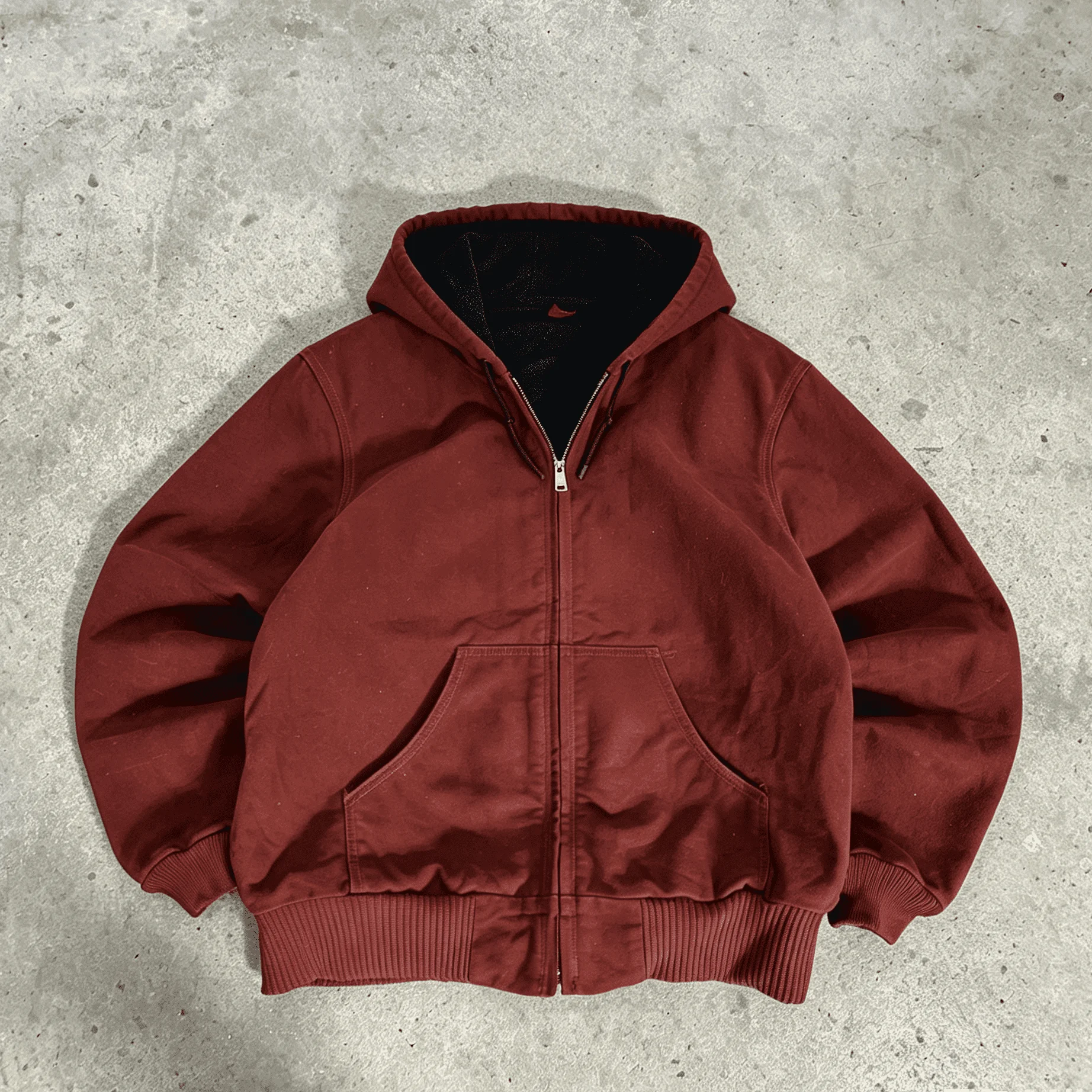 Custom Vintage Stone Wash Jacket Thick Cotton Zipper Red Hoodie Heavyweight Acid Washed Zip up Double Sided Hoodie for Men gallery 7