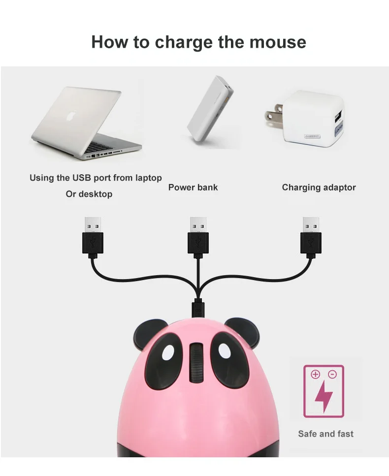 Newest 2.4GHz Wireless Optical Mouse Cute Panda Shape Mini Silent Mouse USB Interface Gaming Style Funny Computer Mouse