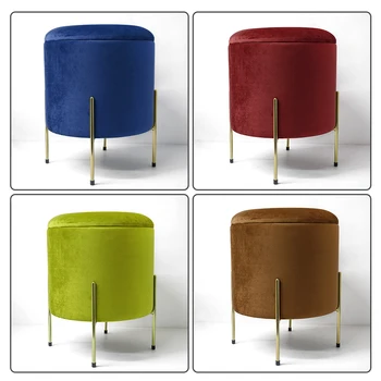 Customized Round Gold Metal Legs Ottoman Stool Modern Style Footstool Round Pouf