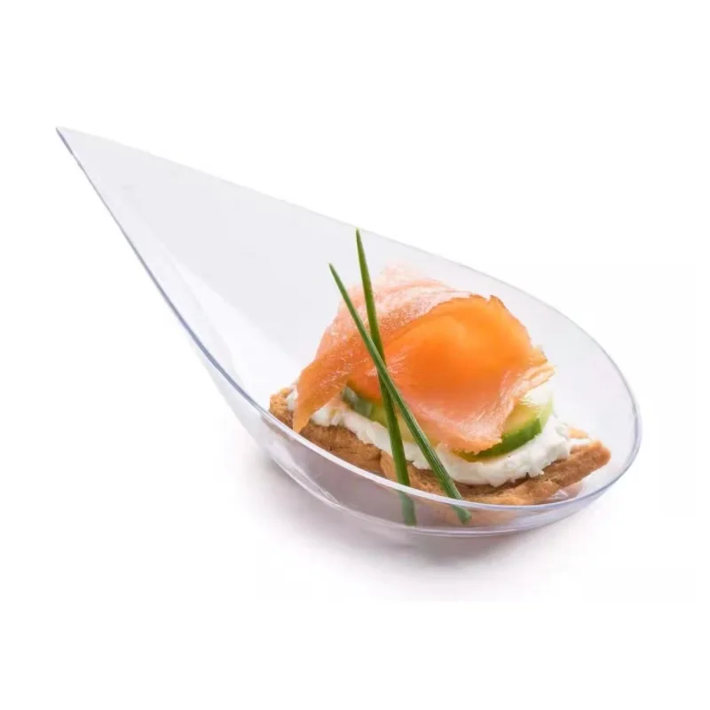 Plastic Teardrop Appetizer Tasting Spoons Mini Dessert Plates