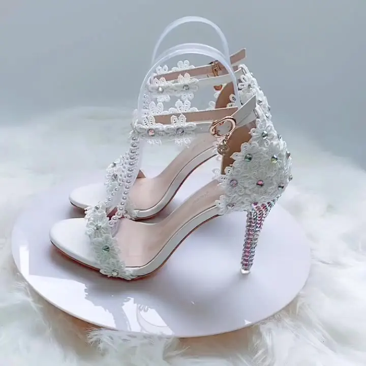 S973F - Comfortable Beaded Lace Flower High Heel Stilettos