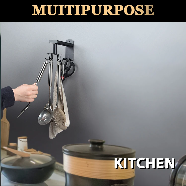 New Bathroom Kitchen Home Aluminum Wall Mounted Storage Rotating Hook
