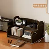 Brown desktop bookshelf with two handles