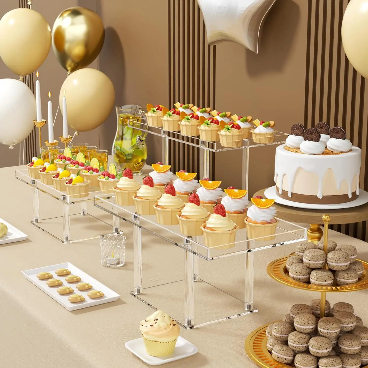 Clear Acrylic Aesthetic Dessert Table Display Tray Stand Buffet Risers For Cupcakes Dessert Pastry Food Treat Tier Cookie Platter