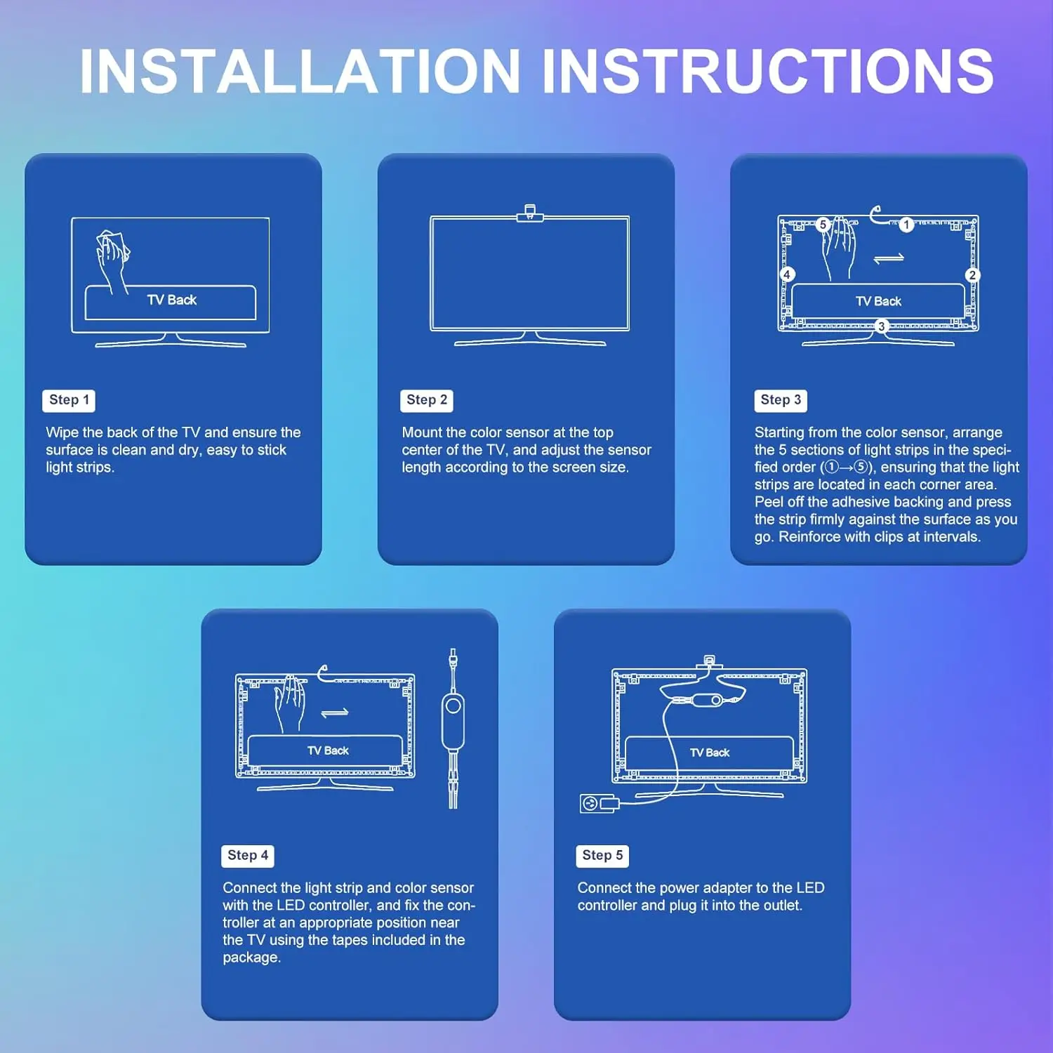 TV Reactive LED Lights RGB IC Music Sync Color Changing APP Remote Control TV LED Backlight with Camera