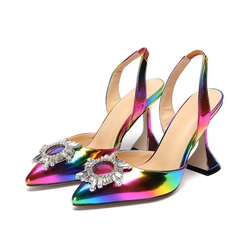 Sandalias De Color Arcoíris Con Punta Puntiaguda Para Mujer,Zapatos De  Tacón Alto Con Diamantes De Imitación,Talón De Aguja,Talón  Tirachinas,Dfv567 - Buy Mujer Sandalias De Las Mujeres Sandalias Sandalias  De Tacón Sandalias De