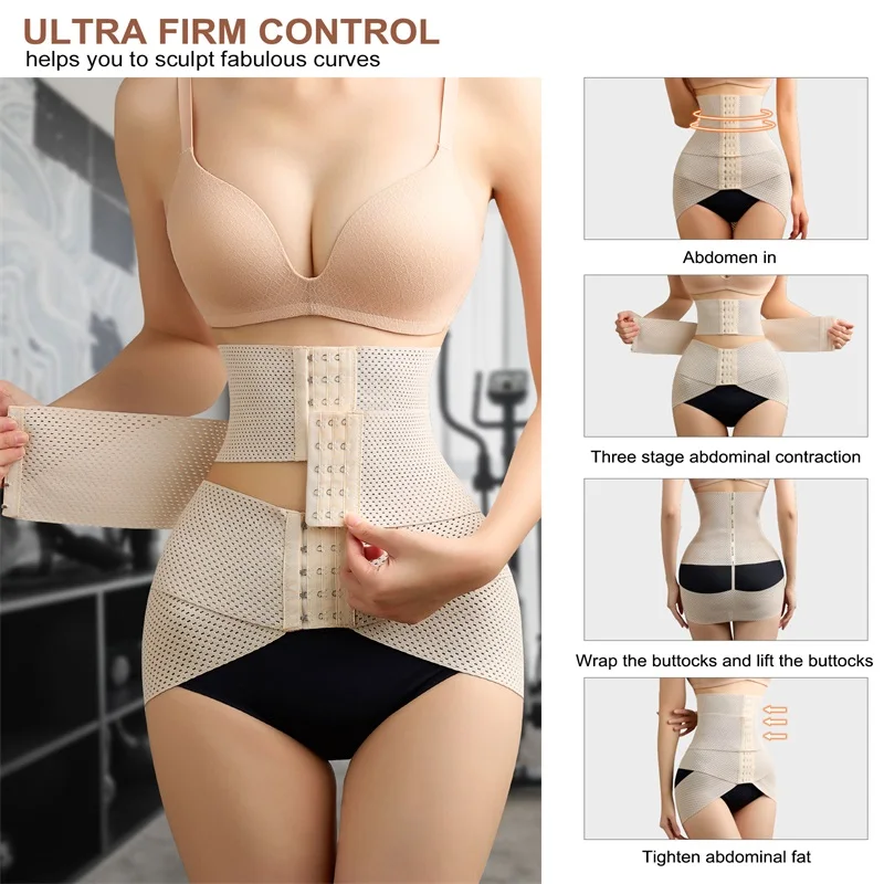 Wholesale Waist Trainer Shaper Women Full Body Plus Size Double Belt Trimmer Wrap Girdle Corset Tummy Control Shaperwear manufacture