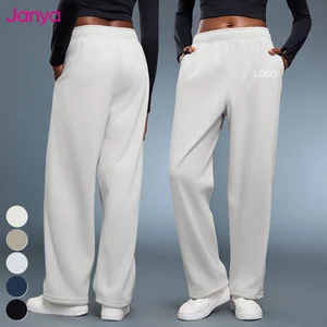 Janya 2026 Loose Casual Warm Sports Jogger Pants Drawstring Straight Wide Leg Solid Elastic Waist Fleece Sweatpants for Women