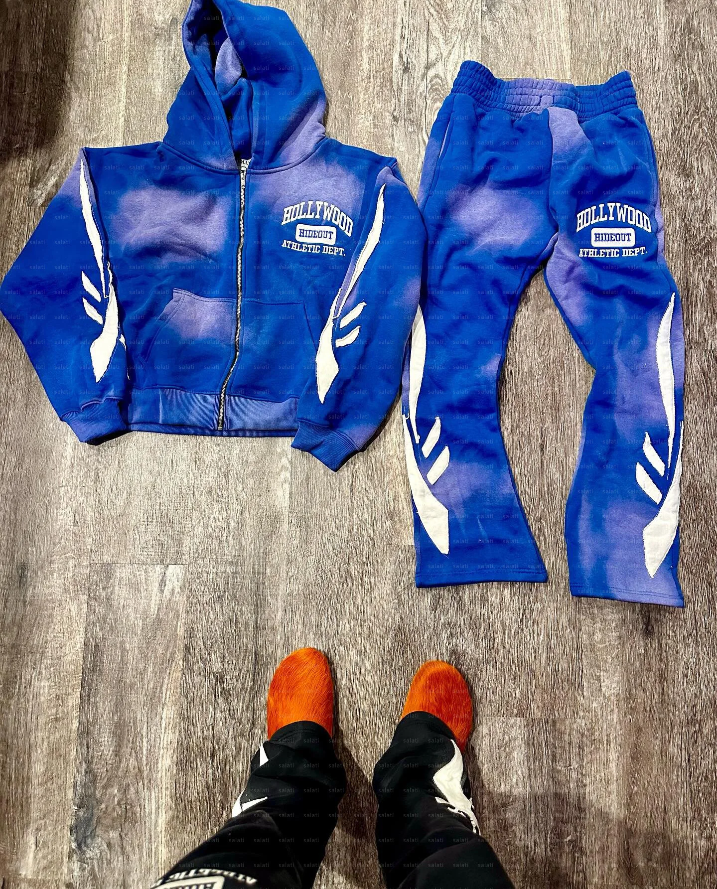 Custom Applique Patches Embroidery Jogger Tracksuit Acid Wash Sun Faded