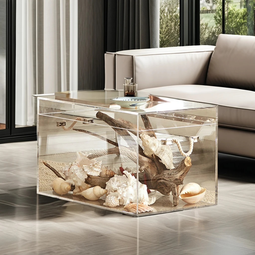 Jihong Customizable Luxury Transparent Glass Toy Box Wholesale Acrylic Luggage Side Table Home Villa Outdoor Living Room Hall