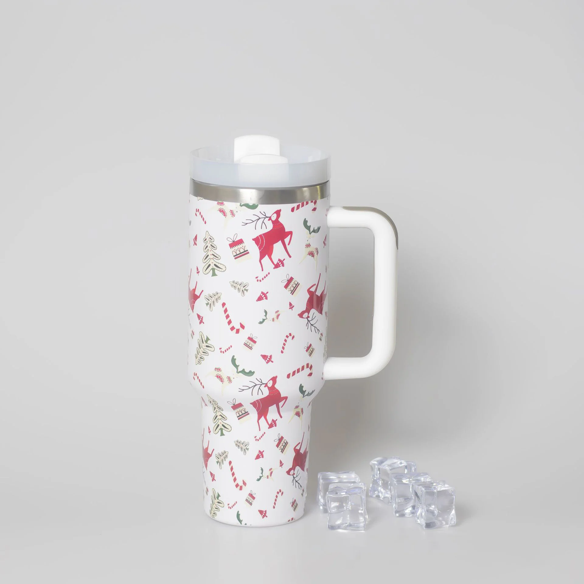 Custom Christmas Red Green Print Coated Stainless Steel Travel Mug