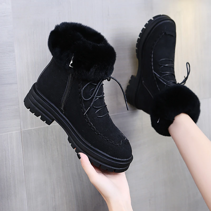 Женские Зимние флисовые ботинки-мартинсы Moyo, Резиновые Нескользящие большие хлопковые ботинки из ТПР, модные женские зимние ботинки, Прямая поставка