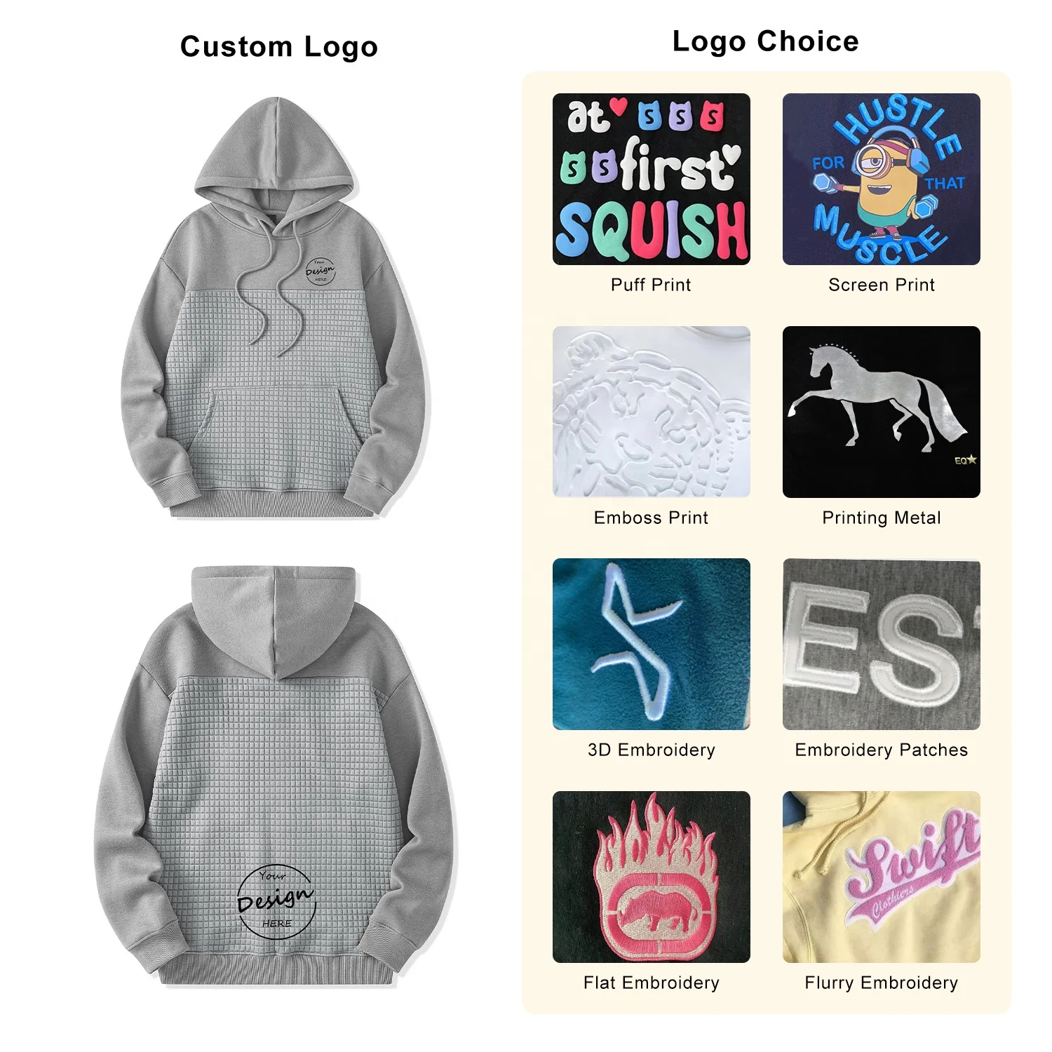 JL108A High Quality Color Block Men Thick Hoodies Embroidery Waffle Fleece Hoodies for Men